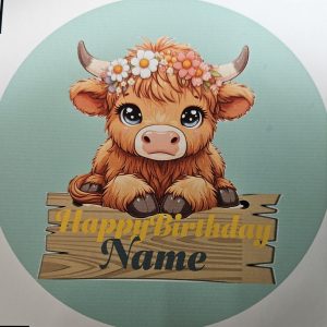 Highland Cow Cake Topper printed on edible icing with edible ink